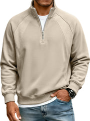 Men's Simple Raglan Stitching Stand Collar Zipper Casual Loose Sweatshirt