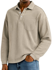 Men's Daily Ribbed Lapel Button-down Casual Pocket Polo Shirt