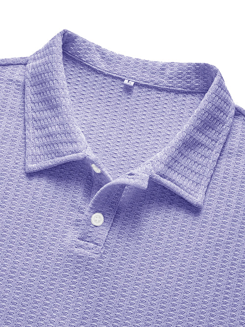 Men's Fashionable Retro Waffle Fabric Short Sleeve Polo Shirt