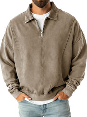 Men's Fashion Casual Stitching Lapel Zippered Polo Shirt