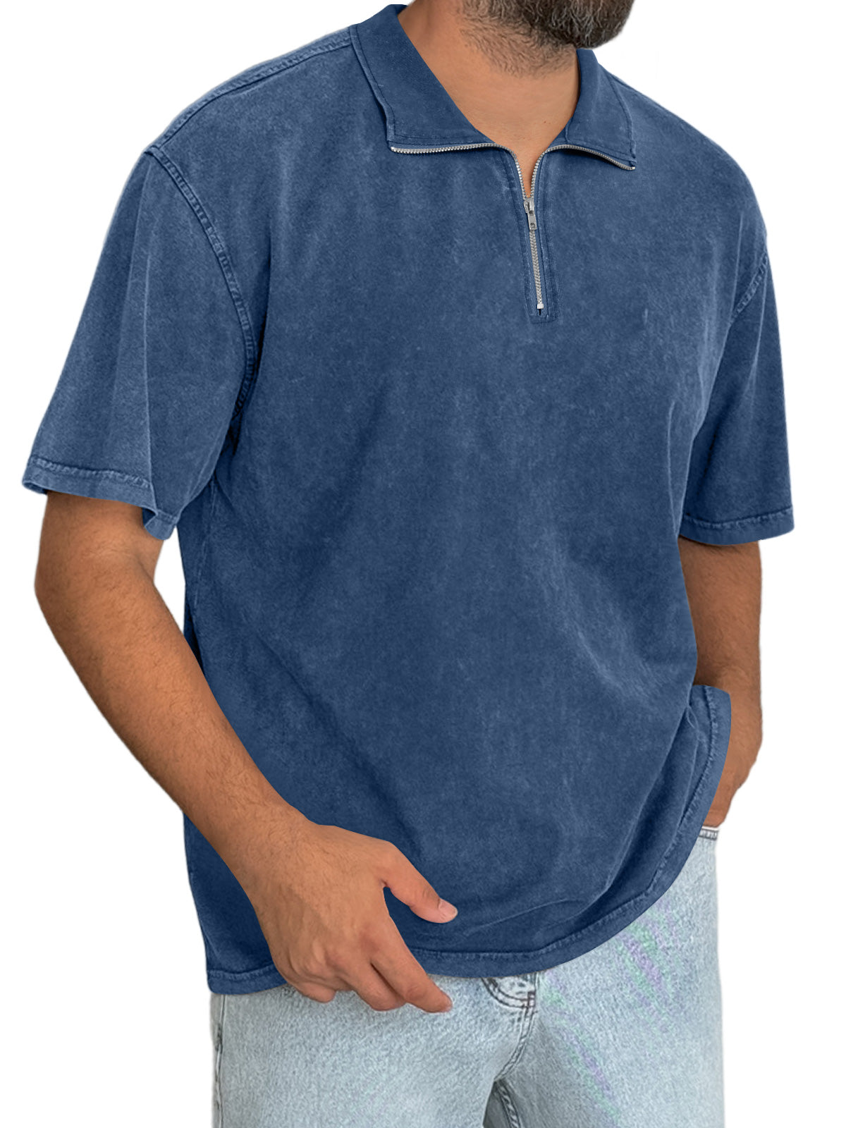 Men's Everyday Retro Stand Collar Zipper Casual Short Sleeve T-Shirt