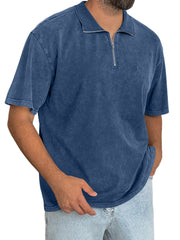 Men's Everyday Retro Stand Collar Zipper Casual Short Sleeve T-Shirt