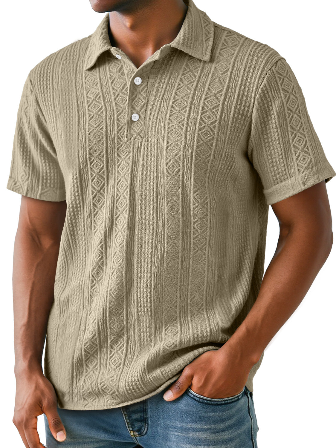Men's Daily Lapel Jacquard Texture Casual Short-sleeved Polo Shirt