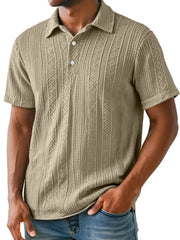 Men's Daily Lapel Jacquard Texture Casual Short-sleeved Polo Shirt