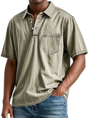 Men's Retro Lapel Pocket Casual Fashion Short Sleeve POLO Shirt