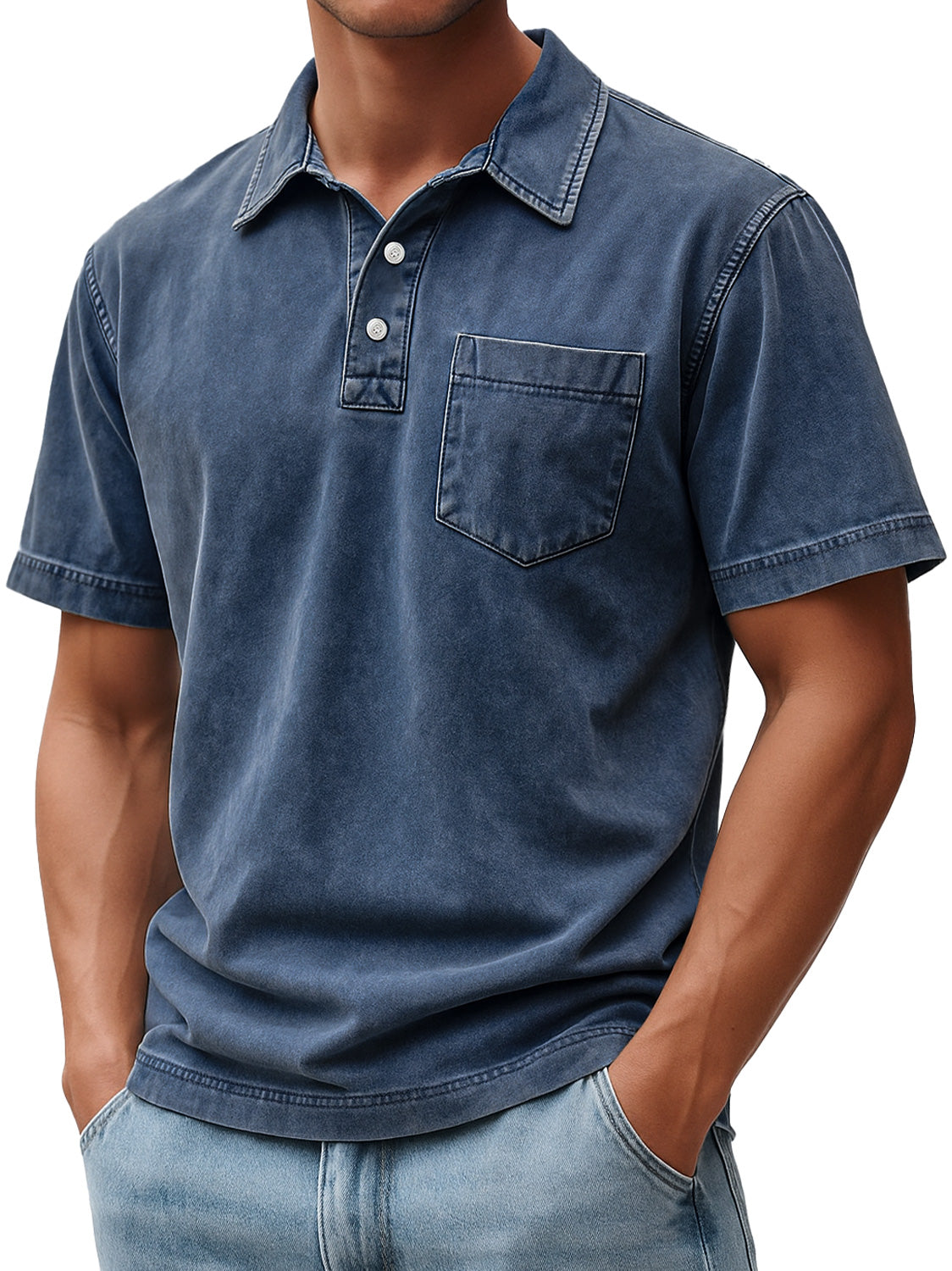 Men's Retro Casual Lapel Button Pocket Comfort Short Sleeve Polo Shirt