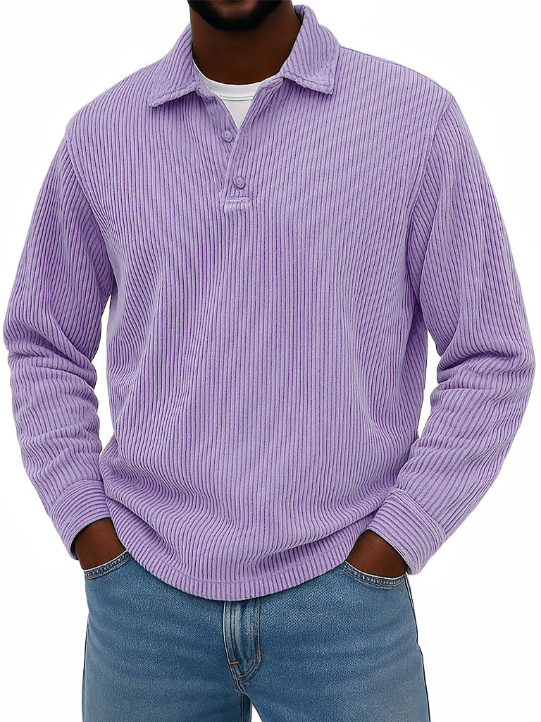 Men's Stylish Casual Corduroy Lapel Long-sleeved Polo Shirt 