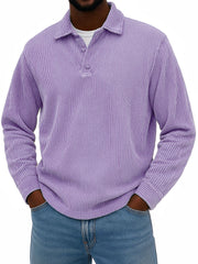 Men's Stylish Casual Corduroy Lapel Long-sleeved Polo Shirt 