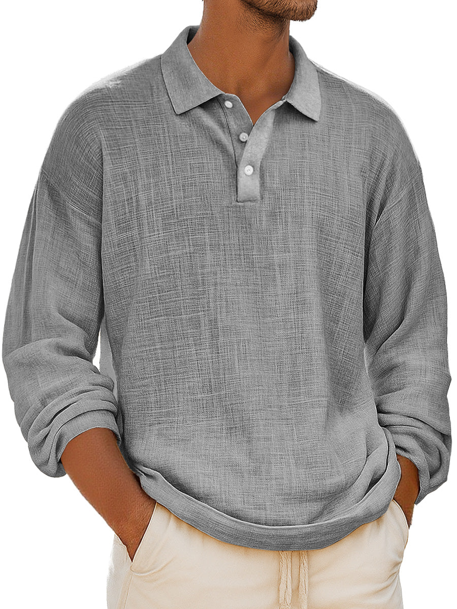 Men's Retro Everyday Lapel Button-down Casual Comfortable Long-sleeved Polo Shirt