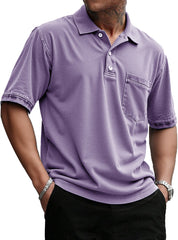 Men's Stylish Retro Pure Cotton Distressed Fabric Pocket Lapel Polo Shirt 