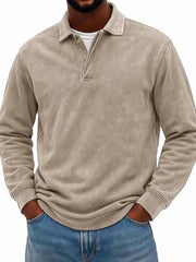 Men's Wear Fashionable Casual Daily Two-layer Placket Design Lapel Long-sleeved Polo Shirt 