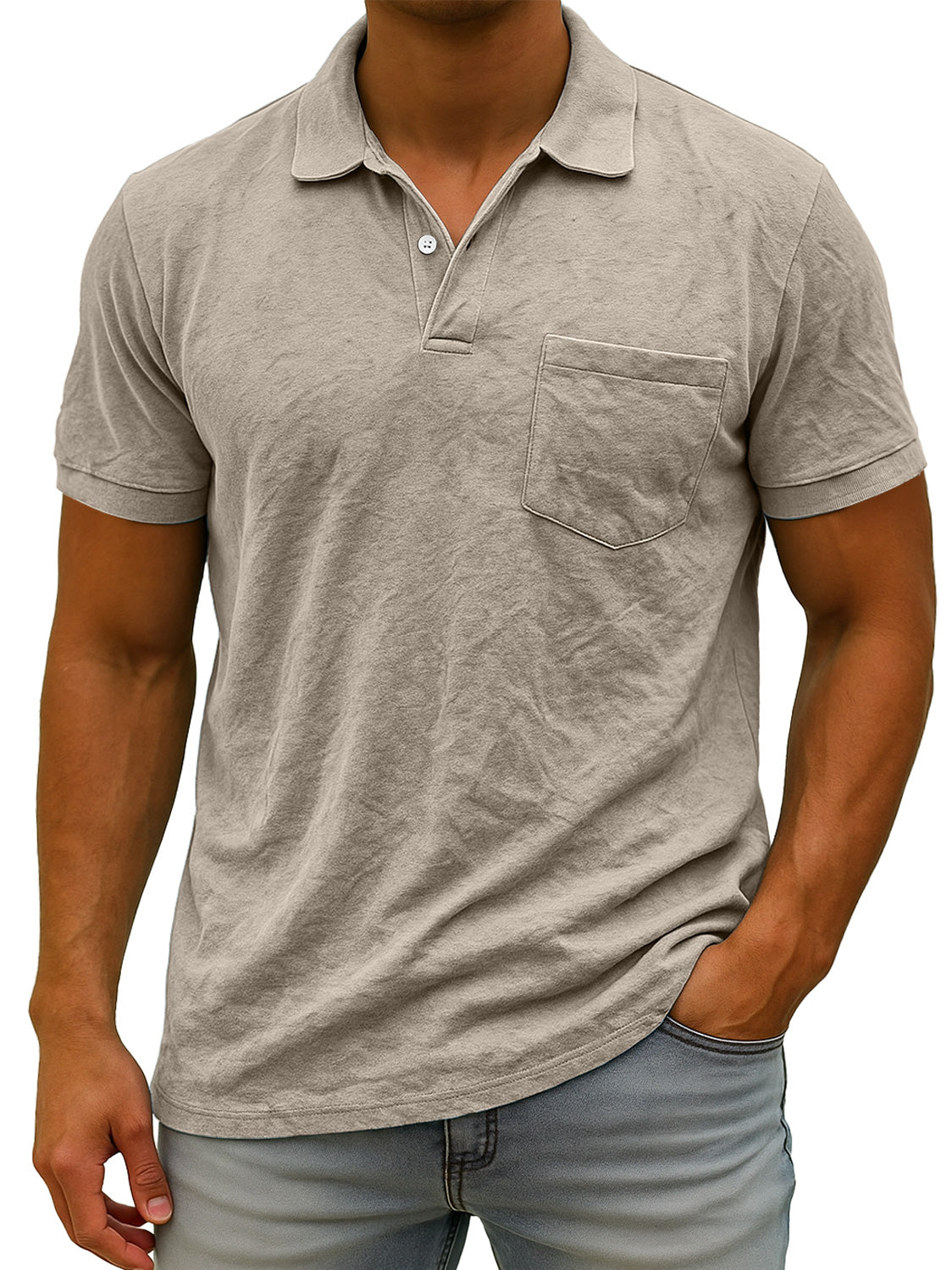 Men's Daily Suede Casual Lapel Pocket Comfort Short Sleeve POLO Shirt