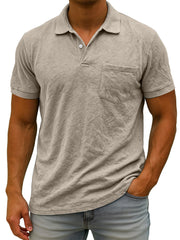 Men's Daily Suede Casual Lapel Pocket Comfort Short Sleeve POLO Shirt