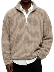 Men's Daily Textured Stand Collar Zipper Casual Sweatshirt
