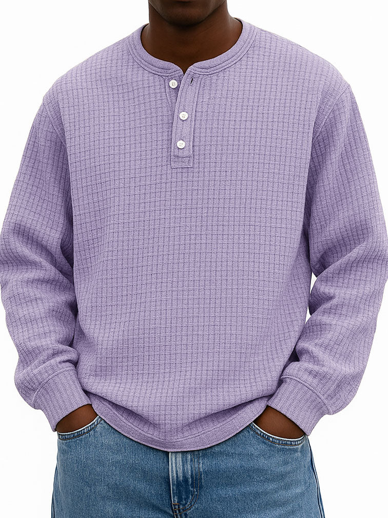  Men's Stylish Casual Corn-patterned Corduroy Fabric Stand-up Collar Half-zip Long-sleeved Henley Shirt