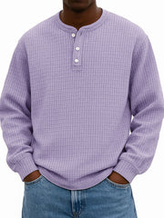  Men's Stylish Casual Corn-patterned Corduroy Fabric Stand-up Collar Half-zip Long-sleeved Henley Shirt