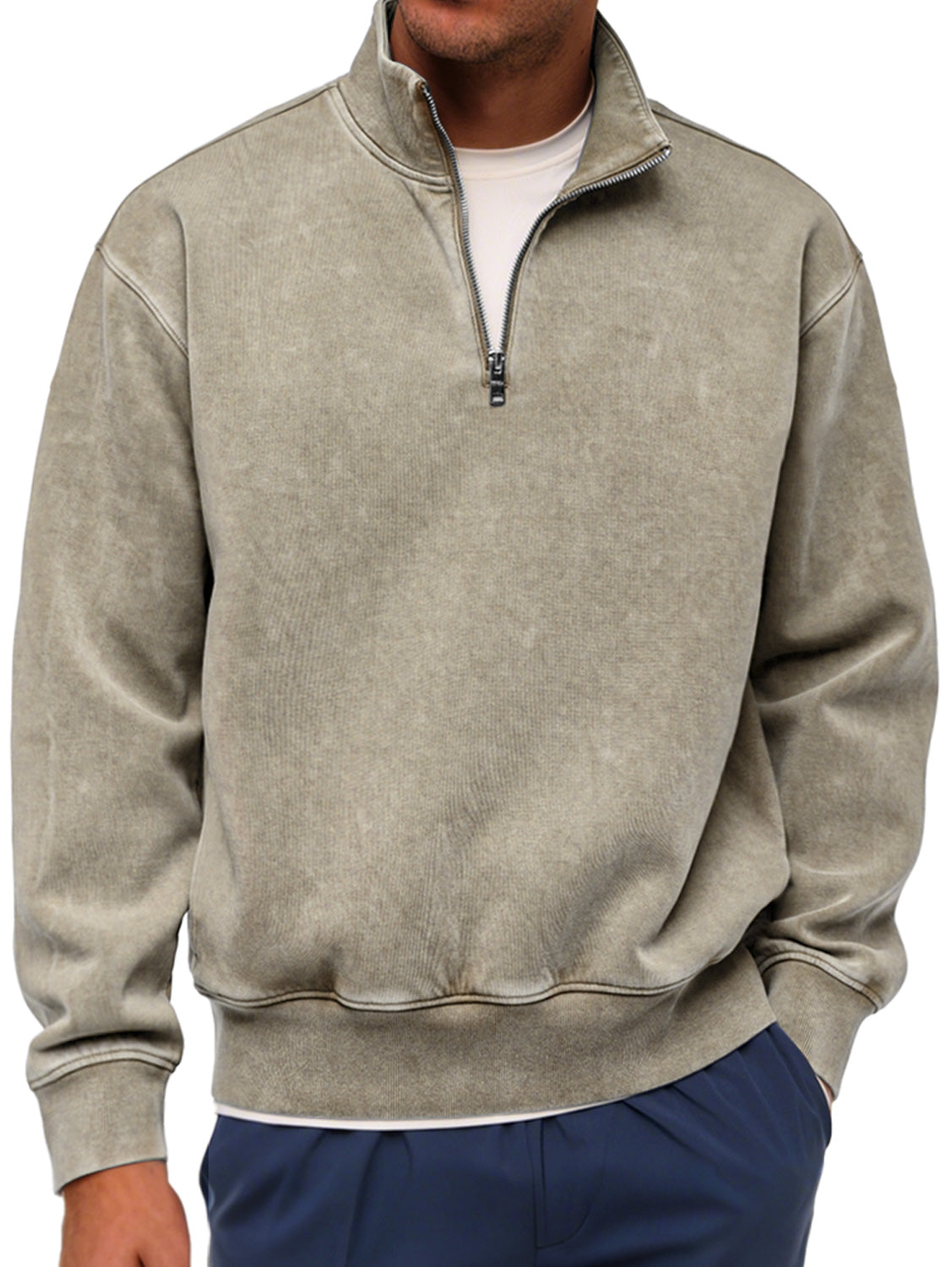Men's Retro Fashion Stand Collar Zipper Casual Loose Sweatshirt