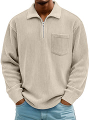 Men's Daily Casual Ribbed Lapel Manhattan Loose Long-sleeved Polo Shirt