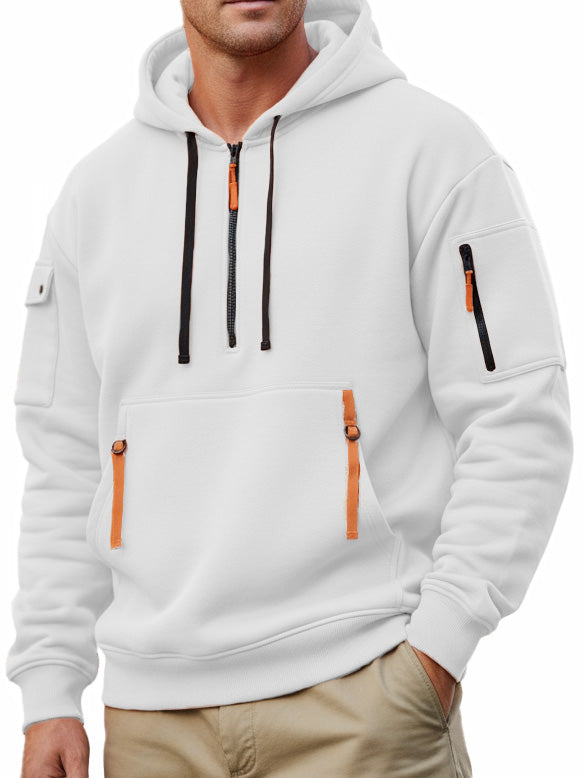 Men's Casual Sportswear Hoodie With Multiple Zipper Pockets.