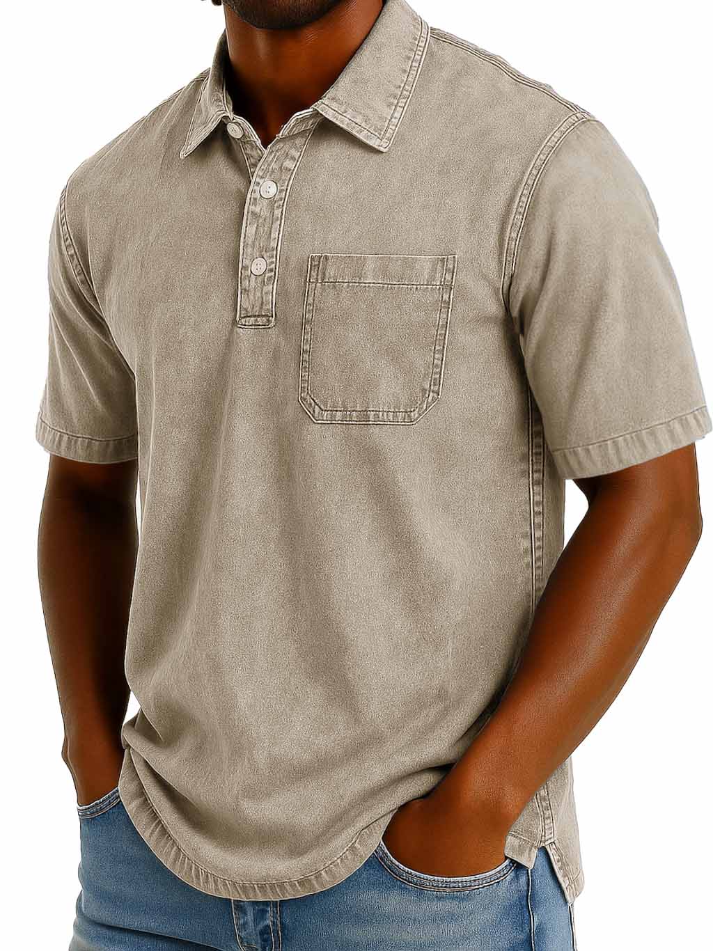 Men's Fashion Casual Retro Washed Short-sleeved Lapel Pocket Polo Shirt 