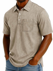 Men's Fashion Casual Retro Washed Short-sleeved Lapel Pocket Polo Shirt 