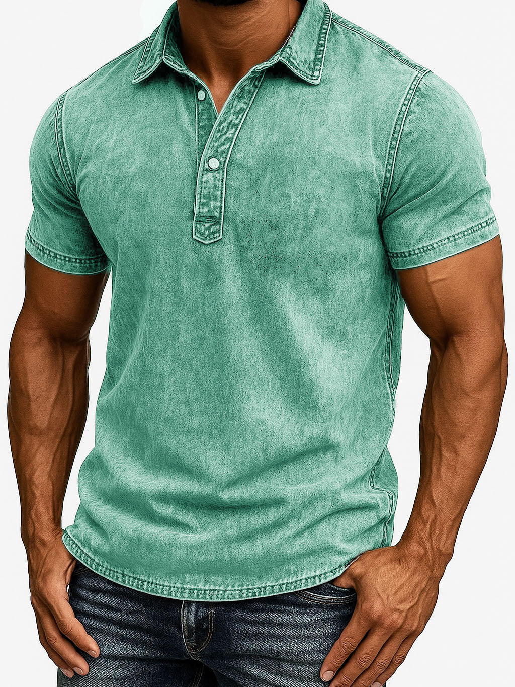 Men's Fashion Outdoor Retro Distressed Fabric Short Sleeve Polo Shirt 