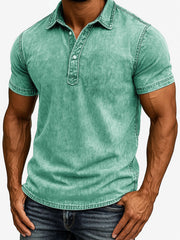 Men's Fashion Outdoor Retro Distressed Fabric Short Sleeve Polo Shirt 
