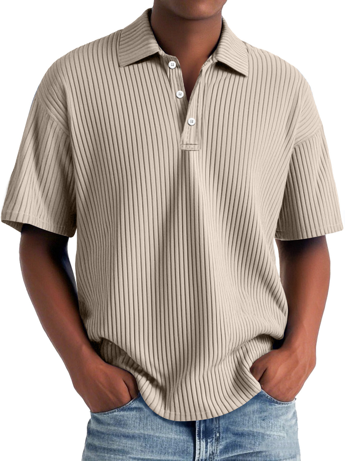Men's Daily Lapel Ribbed Casual Solid Color Short-sleeved Polo Shirt