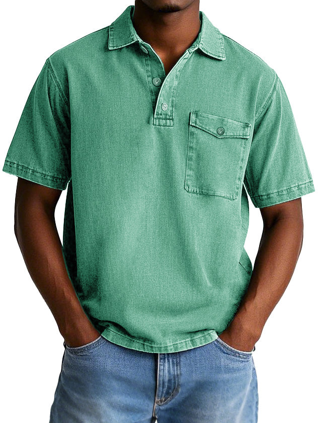 Men's Fashion Casual Retro Workwear Lapel Pocket Polo Shirt