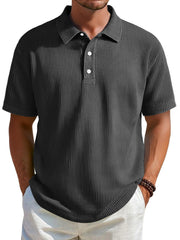 Men's Daily Ribbed Lapel Button Casual Solid Color Short-sleeved Polo Shirt