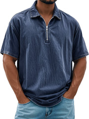 Men's Retro Daily Lapel Zipper Casual Short Sleeve POLO Shirt