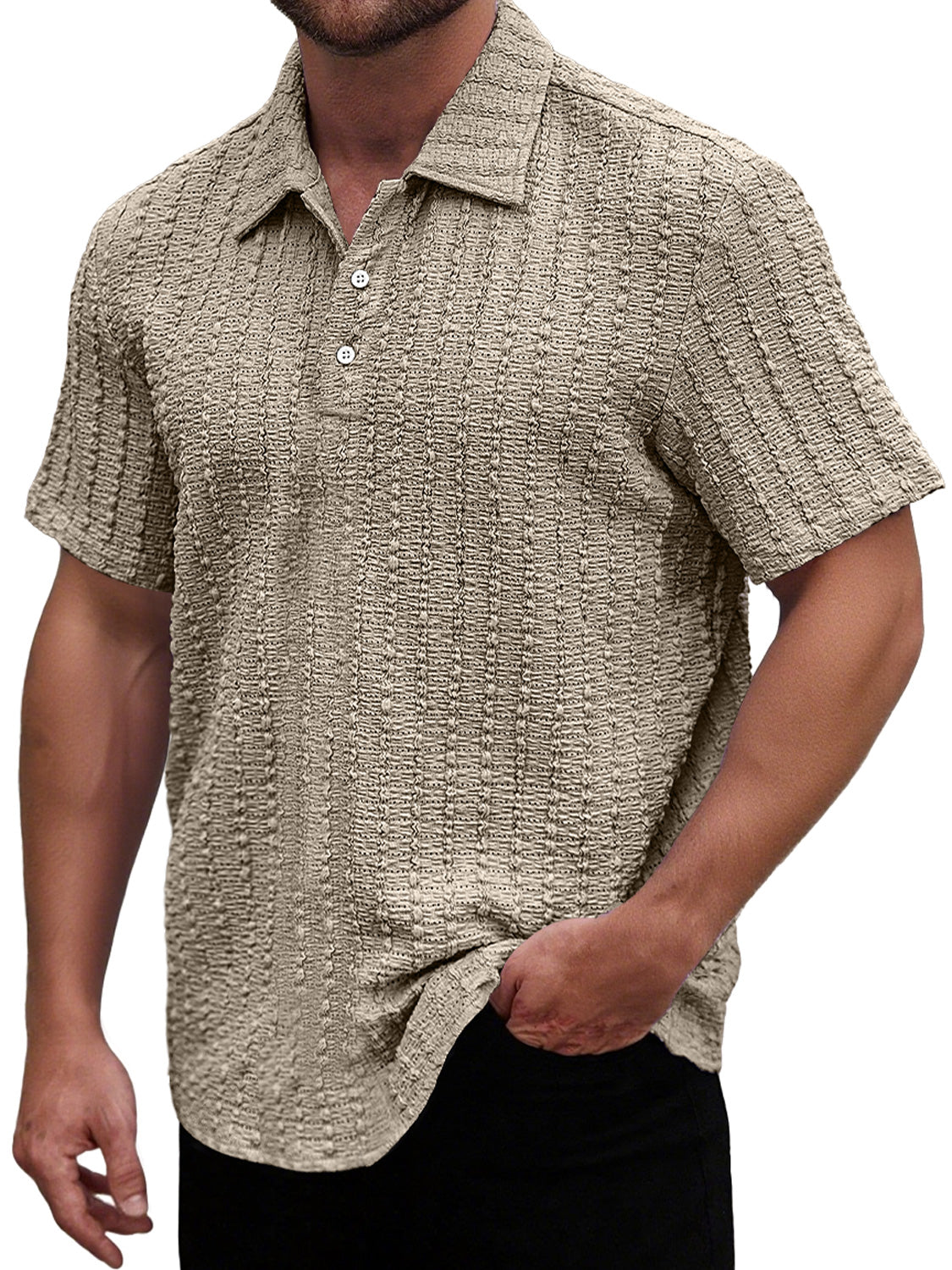 Men's Daily Lapel Casual Texture Comfortable Short-sleeved Polo Shirt