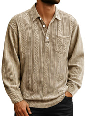 Men's Daily Jacquard Texture Lapel Button Casual Long-sleeved Polo Shirt
