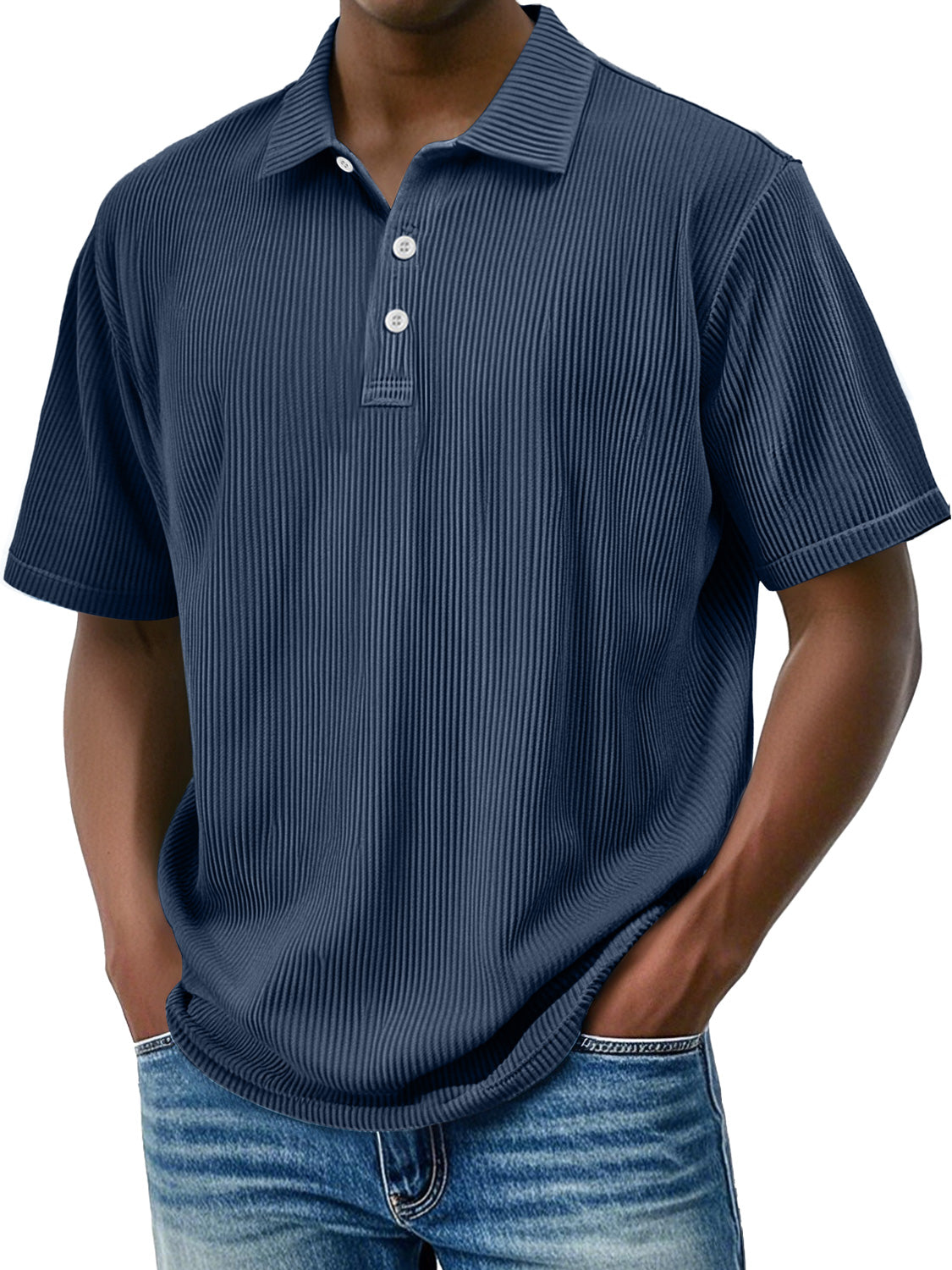 Men's Daily Lapel Ribbed Comfortable Short-sleeved Polo Shir