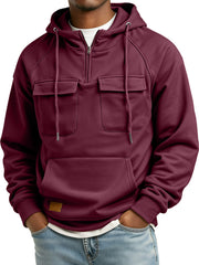 Men's Retro Zipper Double Pocket Embroidered Logo Casual Hoodie