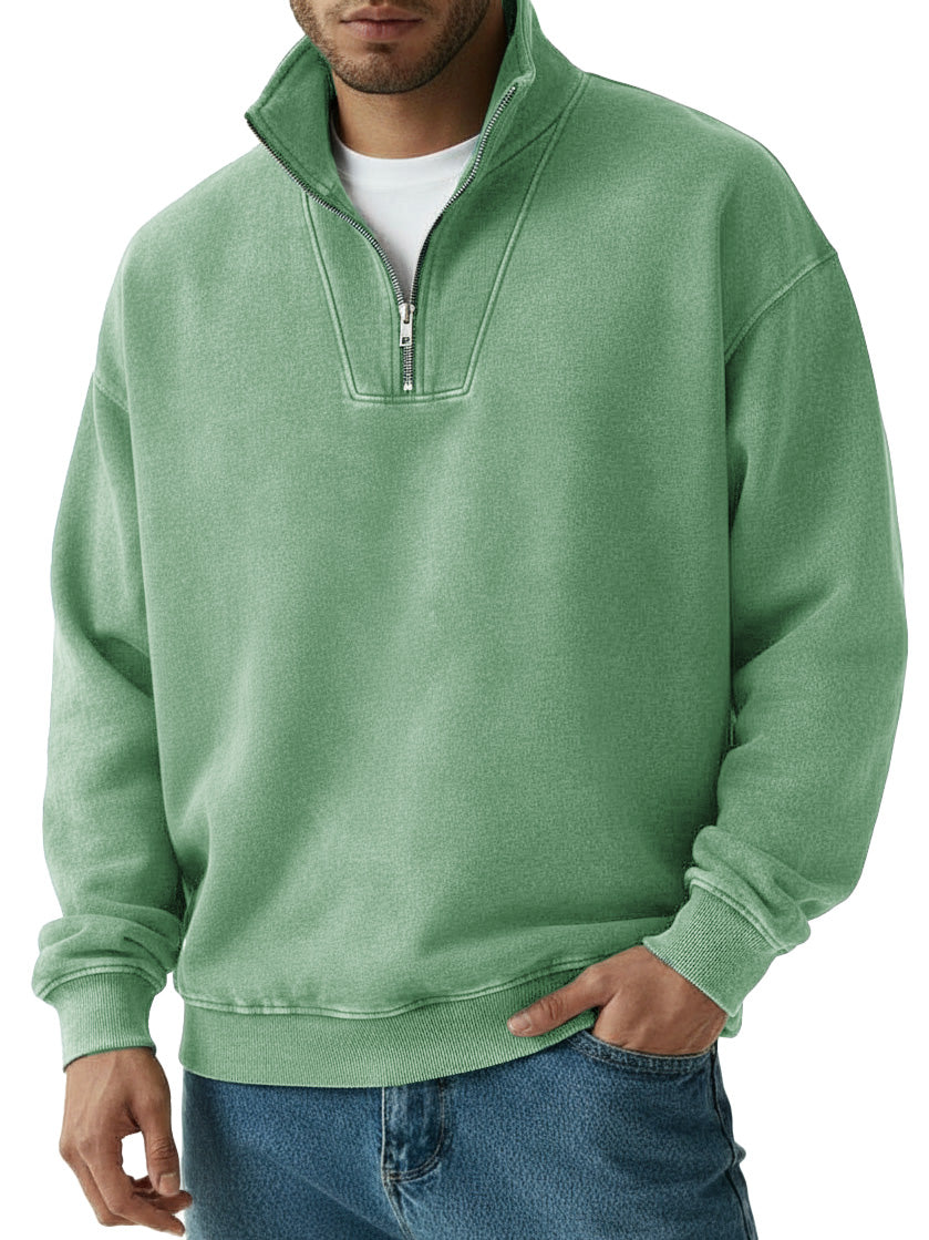 Men's Fashion Vintage Quarter-collar Zippered Long-sleeve Sweater 