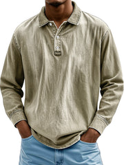 Men's Retro Lapel Button-down Casual Comfortable Long-sleeved Polo Shirt