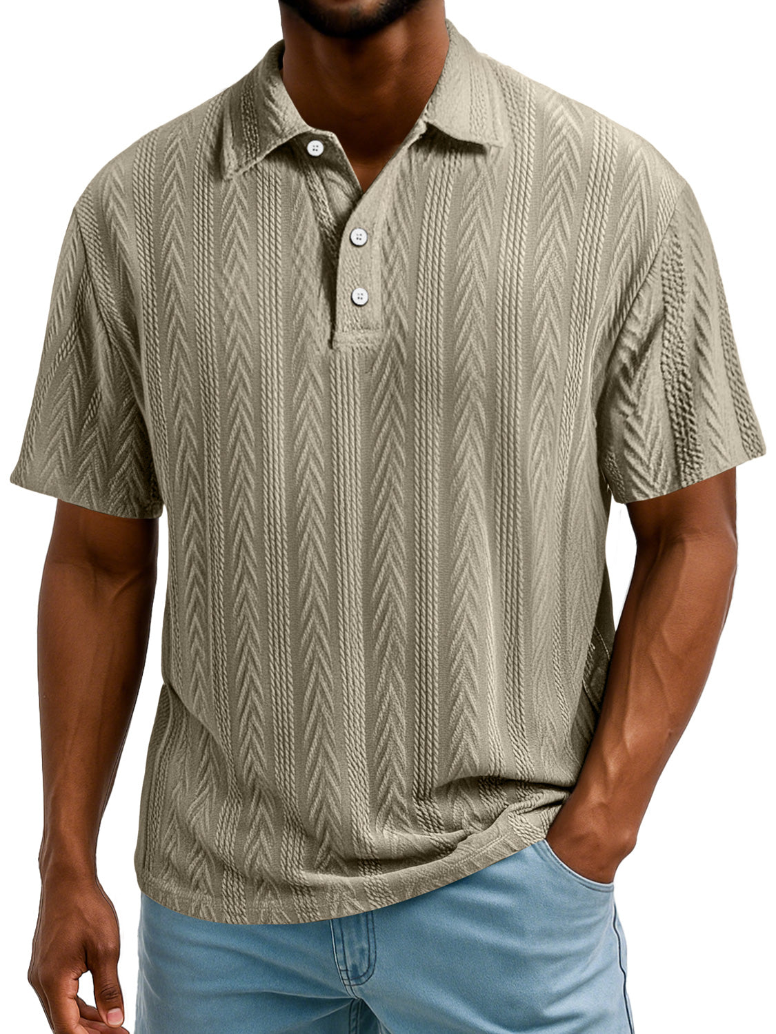 Men's Daily Simple Texture Lapel Button Casual Short-sleeved Polo Shirt