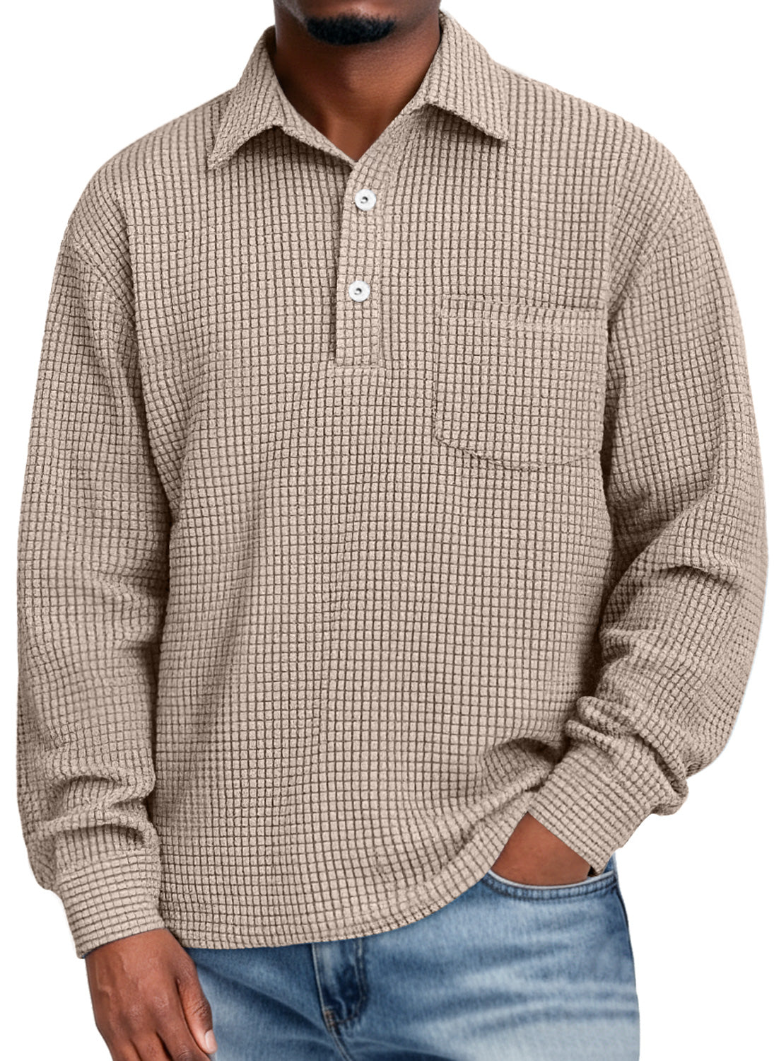 Men's Everyday Corduroy Corn Plaid Lapel Button-down Casual Pocket Long-sleeved Polo Shirt