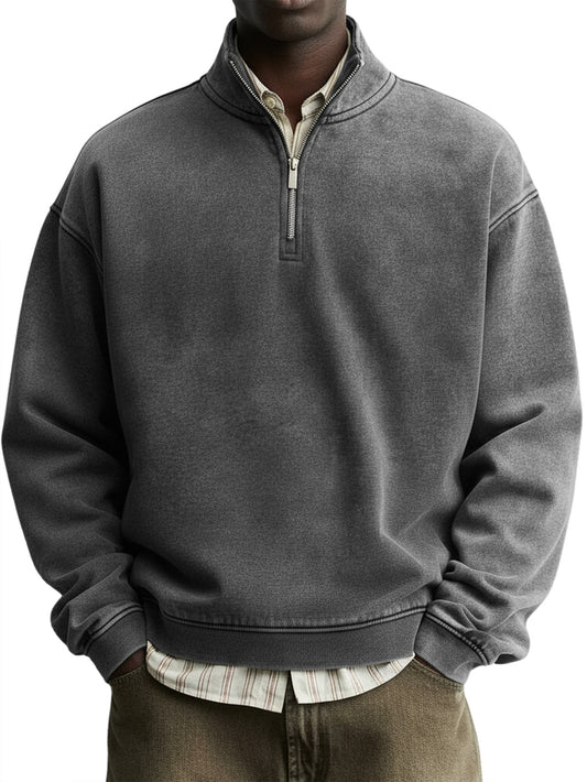 Men's Vintage Distressed Washed Quarter-Zip Sweatshirt