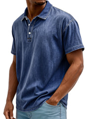 Men's Retro Lapel Button Down Daily Casual Solid Color Short-sleeved Polo Shirt