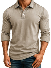 Men's Retro Fashion Distressed Lapel Long-sleeved Polo Shirt