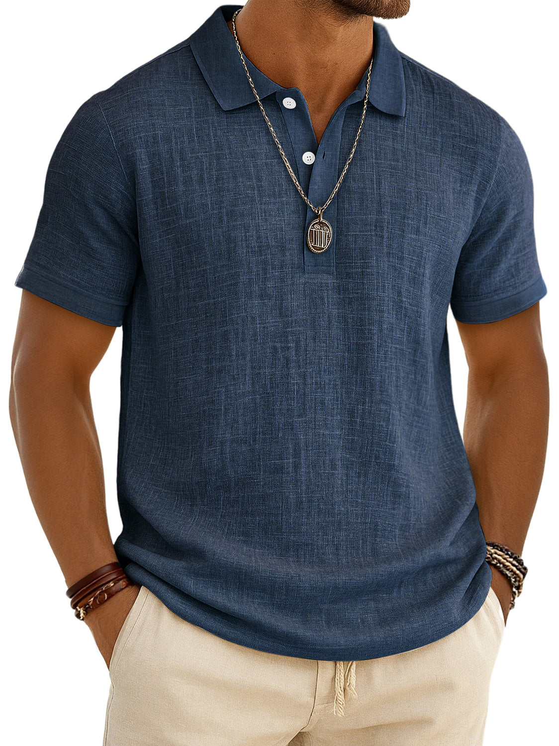 Men's Retro Lapel Button Casual Short Sleeve Plo Shirt