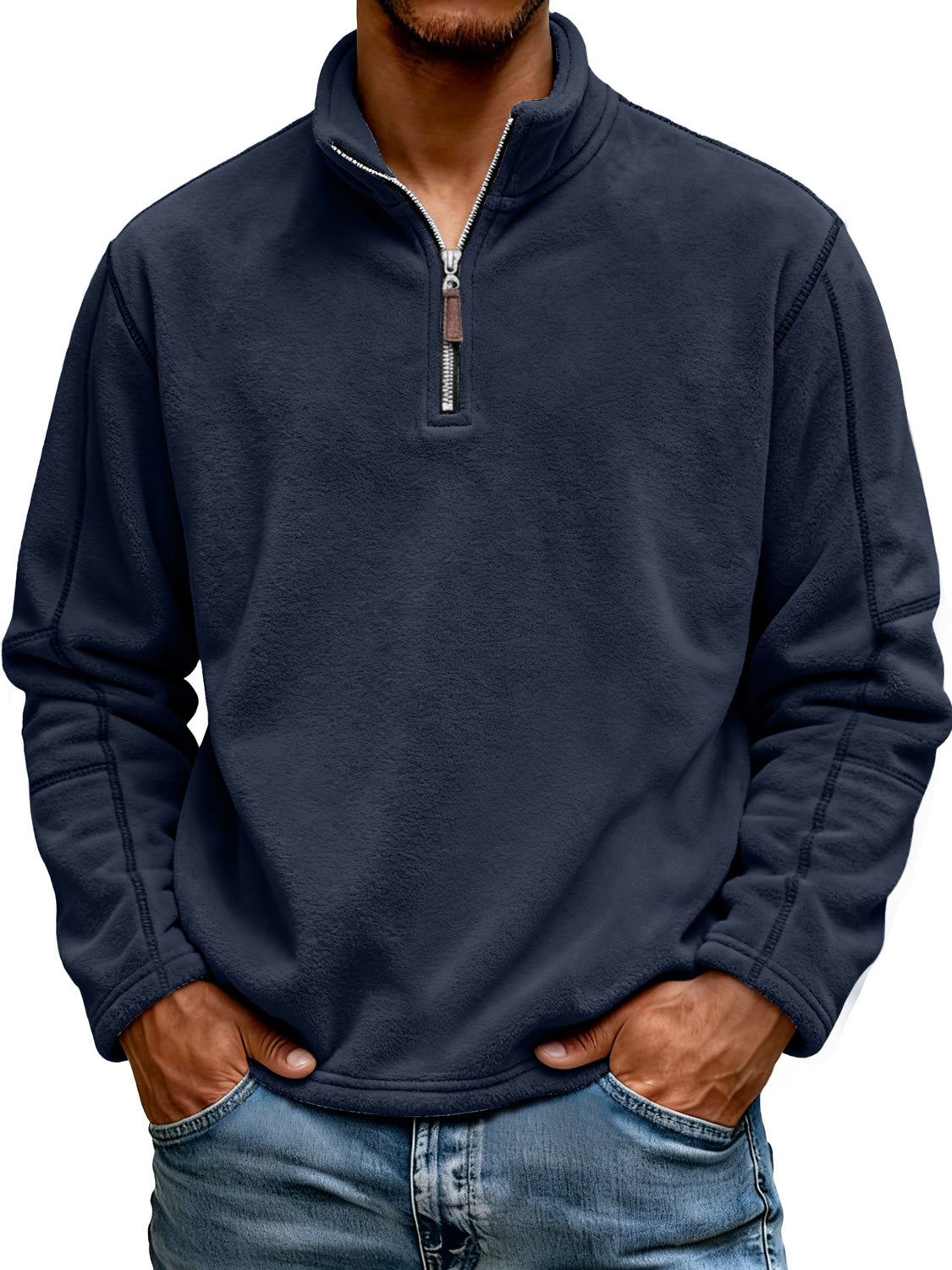 Men's Fashion Polar Fleece Stand Collar Zipper Casual Sweatshirt
