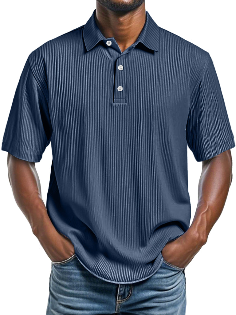 Men's Daily Ribbed Lapel Fashionable Casual Short-sleeved Polo Shirt