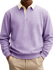 Men's Stylish Casual Everyday Cotton Long-sleeved Lapel Sweatshirt Polo Shirt With A Patchwork Collar
