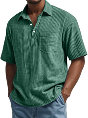 Men's Daily Pleated Casual Lapel Pocket Short Sleeve POLO Shirt