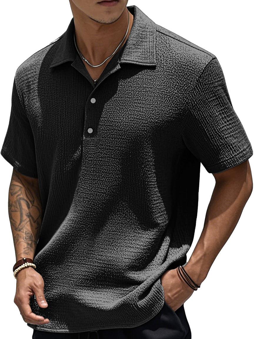  Men's Fashion Retro Pleated Fabric Short-sleeved Polo Shirt 