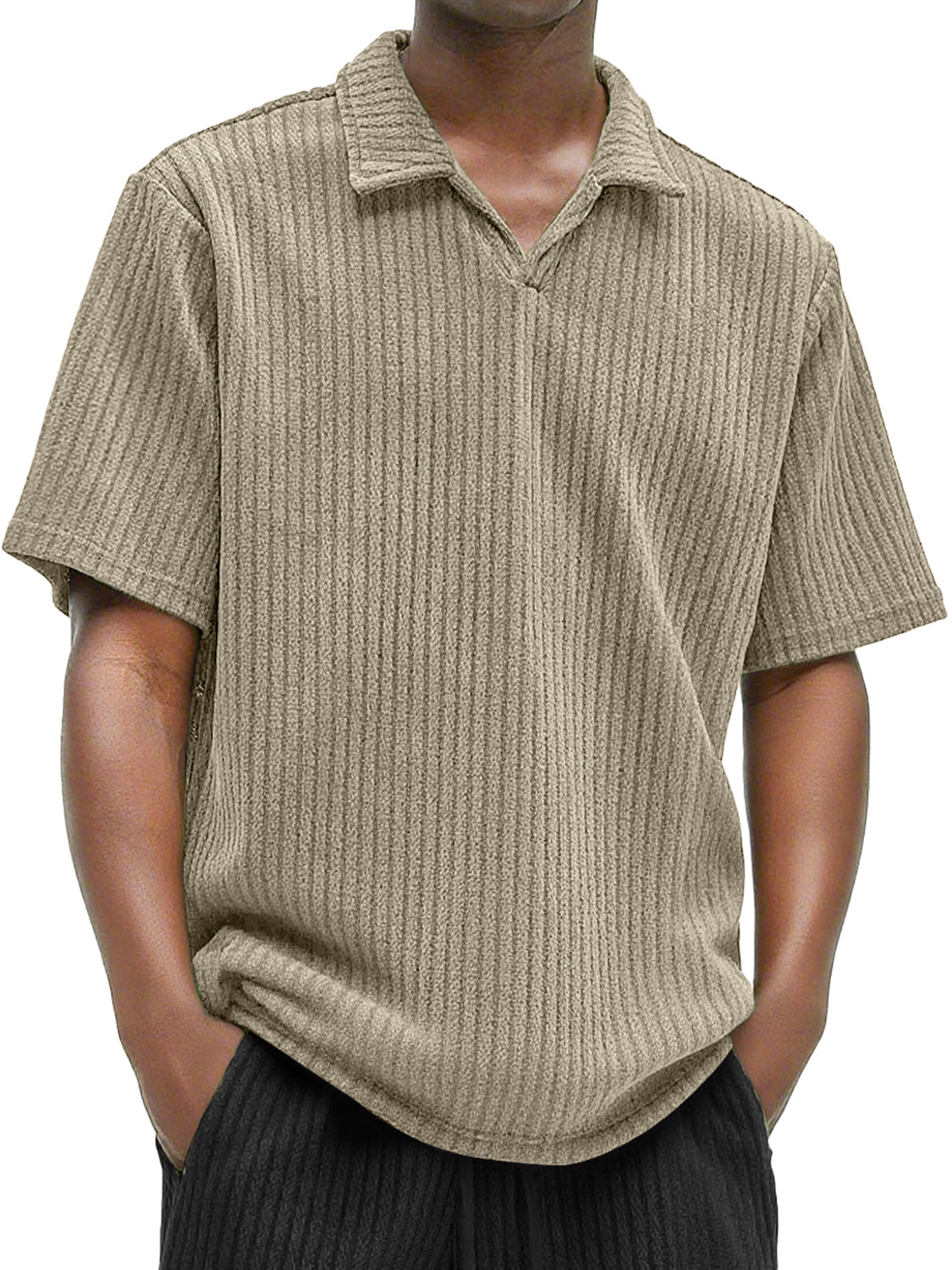 Men's Daily Texture Casual V-neck Solid Color Comfortable Short-sleeved Polo Shirt