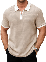 Men's Daily Casual Patchwork Waffle Fabric Lapel Short-sleeved Polo Shirt 